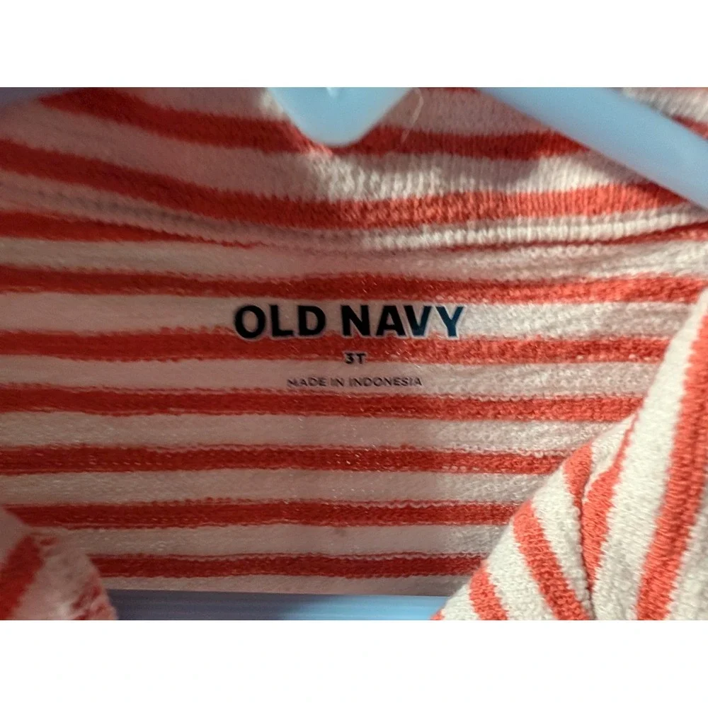 Old Navy Toddler Boys Orange White Striped Terry Cloth Polo Shirt Size 3T